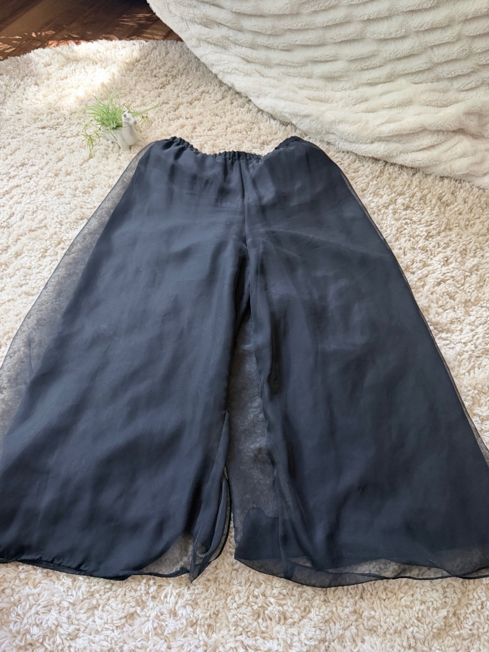Black Alex trendy flowy high waisted Wide-Leg Sheer Overlay Palazzo Pants wide-